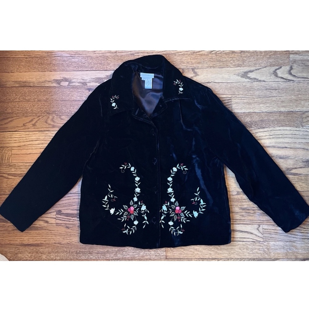 Embroidered Velvet Women Blazer Black Sz Med Neckworks Phoebe Buffay Cottagecore